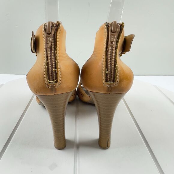 Merona Womens Size 8 Beige Zip Back Peep Toe Ankle Booties Heels - Picture 5 of 8